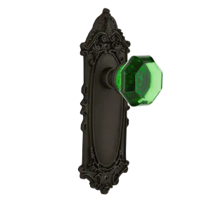 Victorian Long Plate with Emerald Waldorf Knob in Oil-Rubbed Bronze