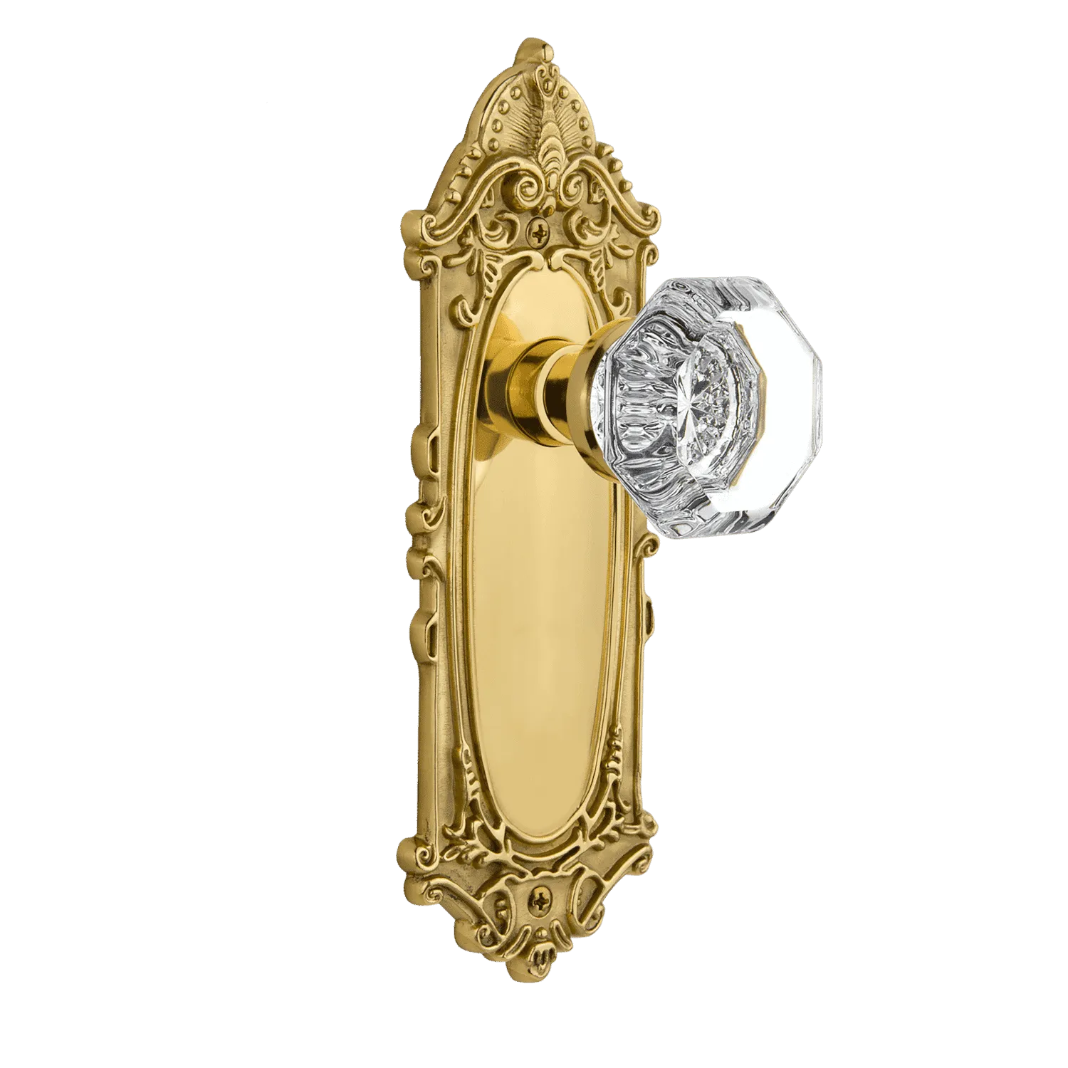 Victorian Long Plate with Waldorf Knob in Polished Brass