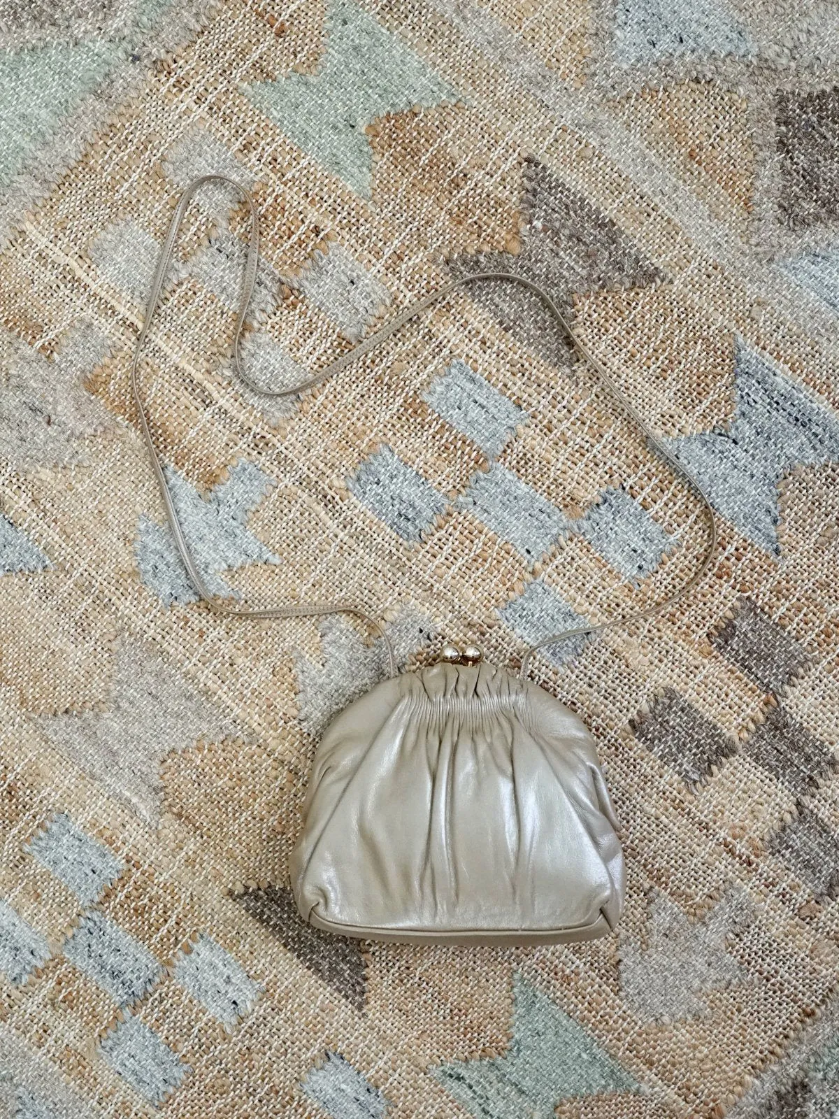 Vintage Leather Champagne Clamshell Bag
