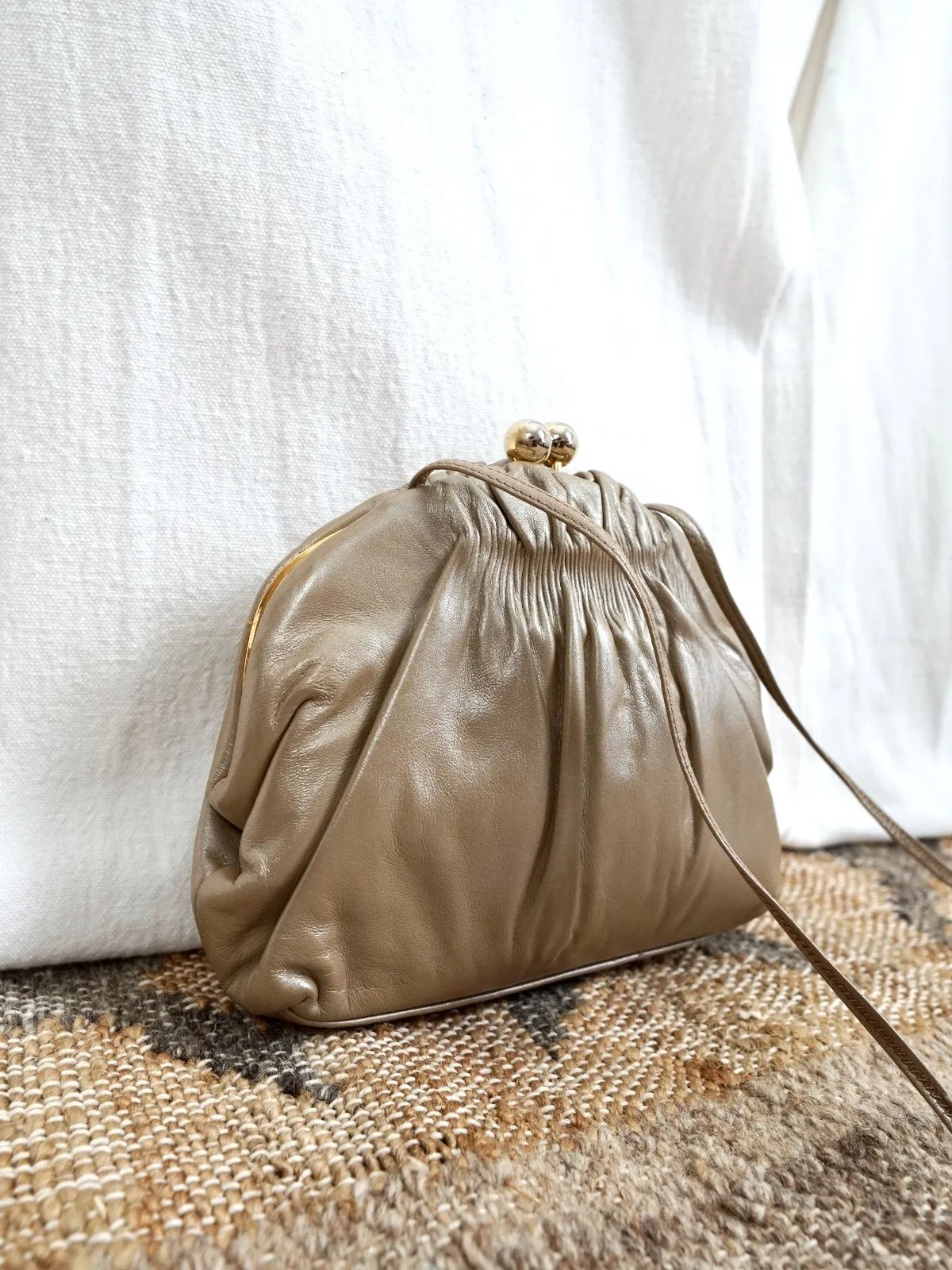 Vintage Leather Champagne Clamshell Bag