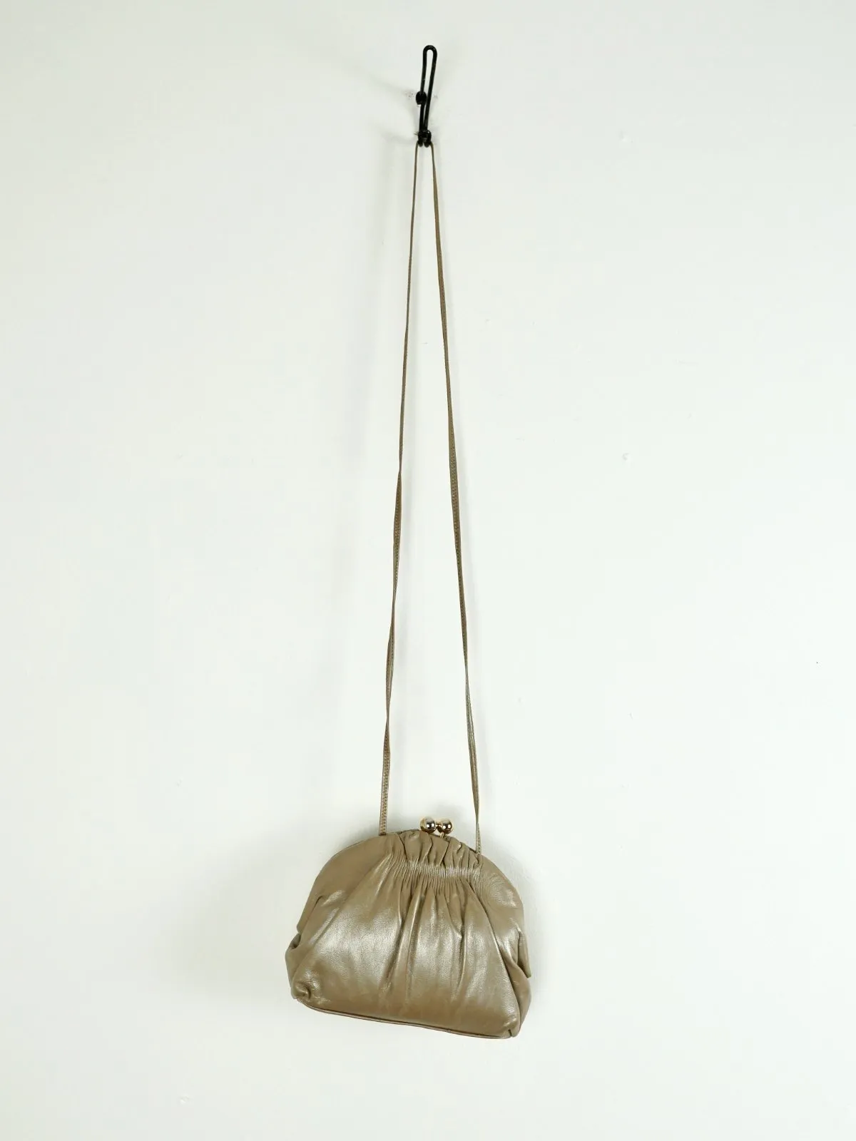 Vintage Leather Champagne Clamshell Bag
