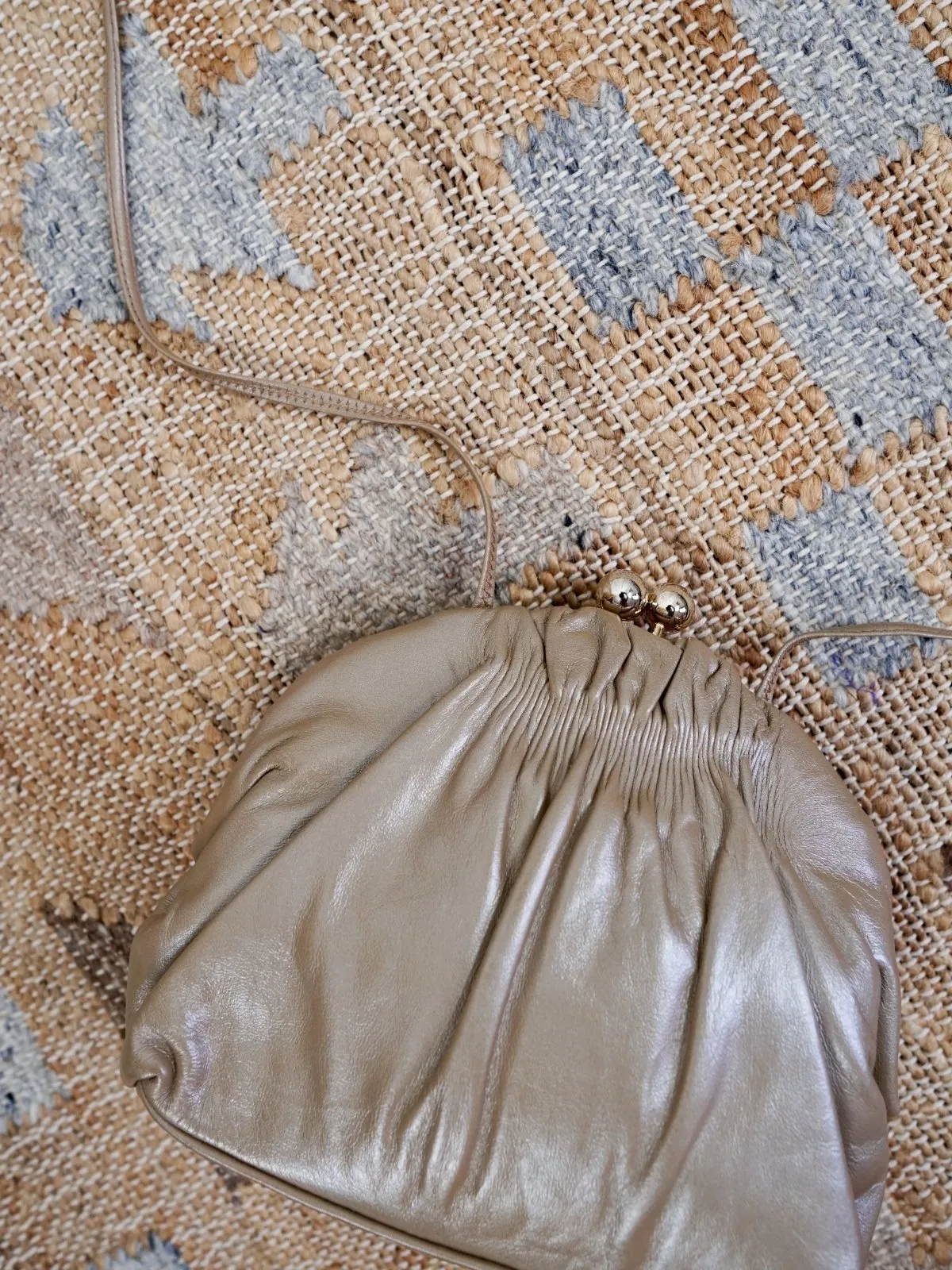 Vintage Leather Champagne Clamshell Bag