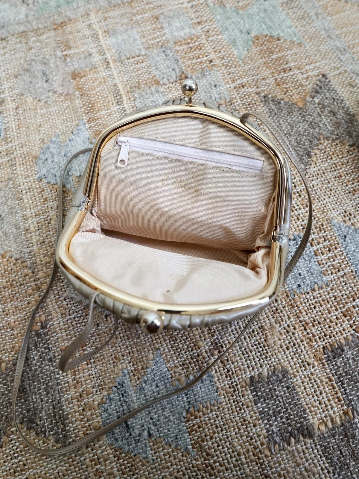 Vintage Leather Champagne Clamshell Bag