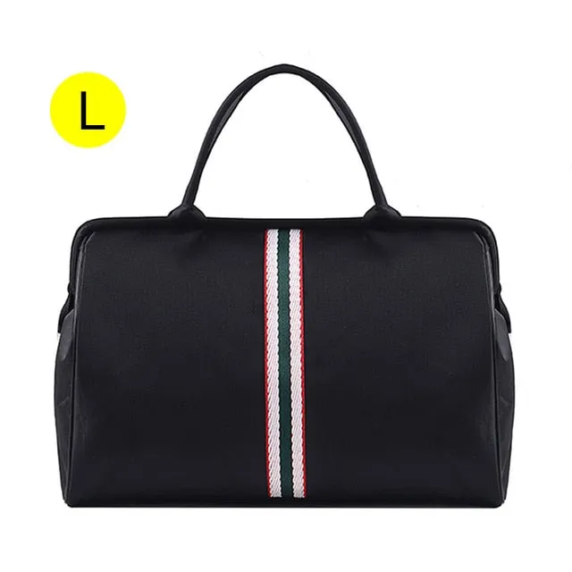 Women Overnight Weekend Traveling Bag Ladies Stripe Handbag Big Travel Bag Light Luggage Men Foldable Duffle Bags Korean XA637WB
