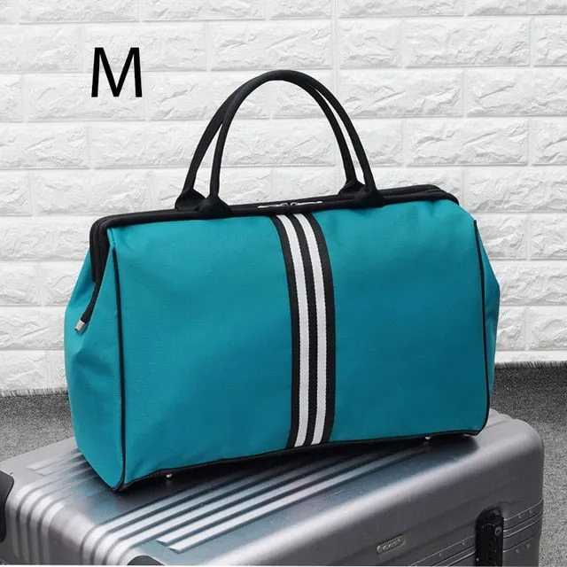 Women Overnight Weekend Traveling Bag Ladies Stripe Handbag Big Travel Bag Light Luggage Men Foldable Duffle Bags Korean XA637WB