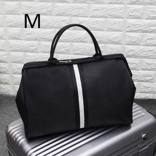 Women Overnight Weekend Traveling Bag Ladies Stripe Handbag Big Travel Bag Light Luggage Men Foldable Duffle Bags Korean XA637WB