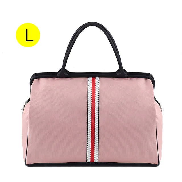 Women Overnight Weekend Traveling Bag Ladies Stripe Handbag Big Travel Bag Light Luggage Men Foldable Duffle Bags Korean XA637WB