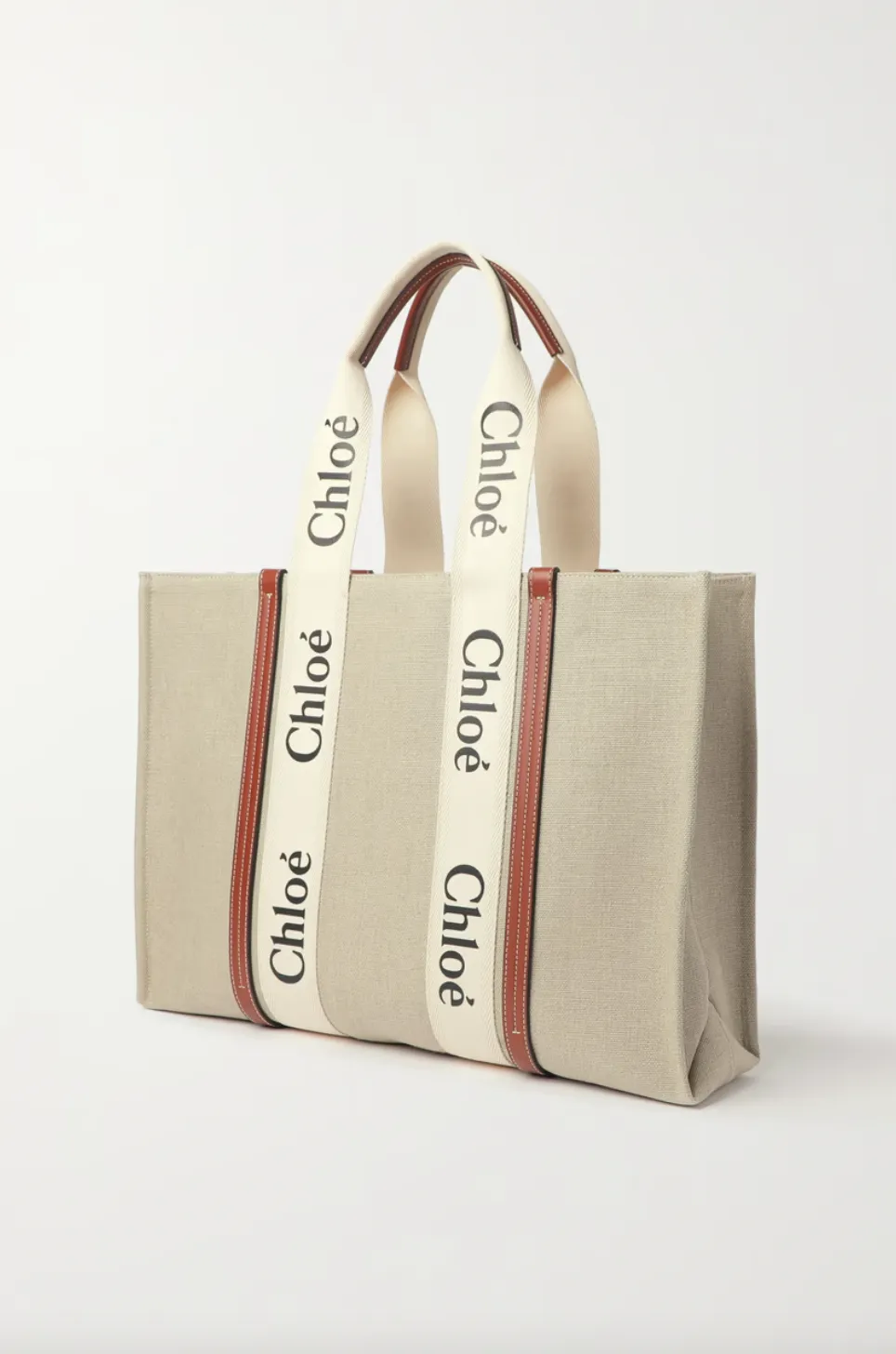 Woody large leather-trimmed linen tote