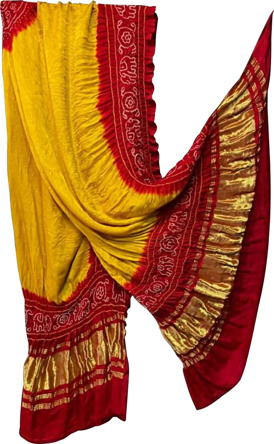Yellow And Red Bandhani Pure Gajji Silk Dupatta